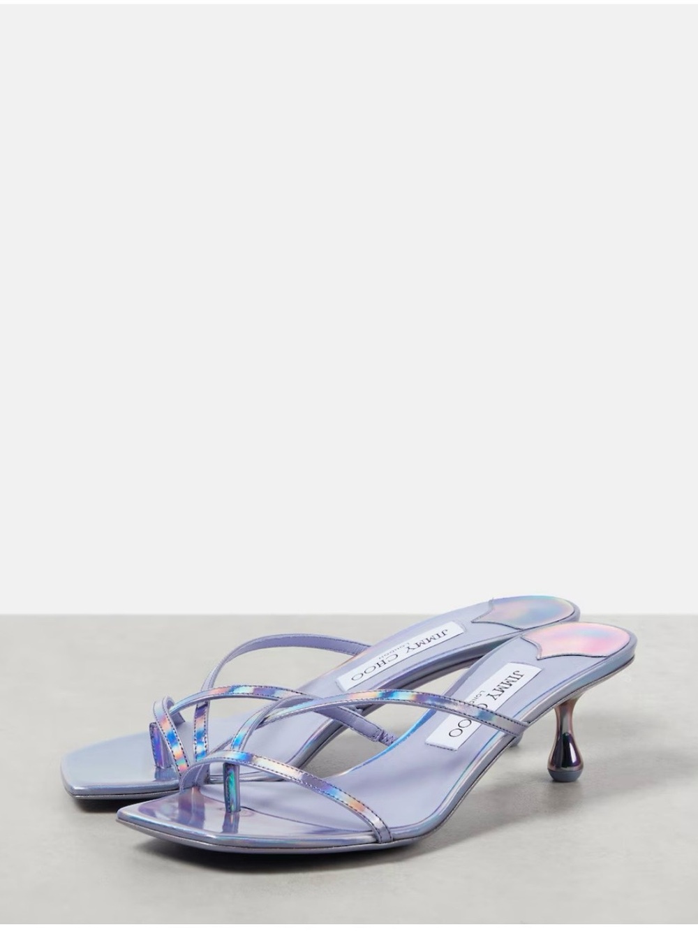 Jimmy Choo Etana 50 metallic Iridescent leather Lilac Strappy Kitten-Heel Mules - Picture 6 of 17